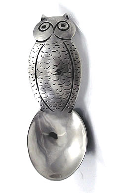 Hand wrought sterling silver owl shaped spoon HJC